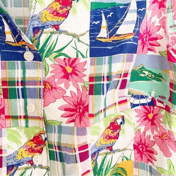 Vintage Alfred Dunner Parrot Sailboat Tropical Sleeveless Button Front Shirt - Picture 2 of 5